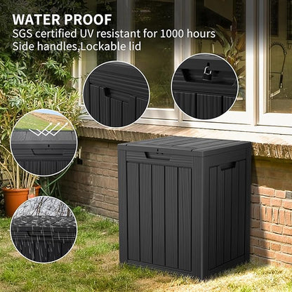 Two 28 Gallon Outdoor Storage Box, Resin Deck Boxes Waterproof, Indoor Outdoor Bin for Package Delivery, Patio Cushions, Gardening Tools, Lockable, UV Resistant