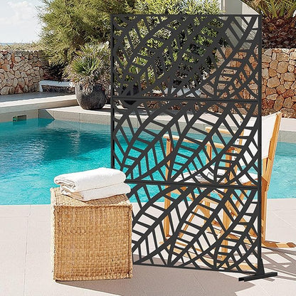 Domi Metal Privacy Screen, Freestanding Outdoor Indoor Divider, Decorative Privacy Screen Panels for Balcony Patio Garden, Leaf-Shaped