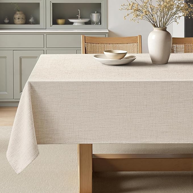 MIULEE Grayish White Linen Polyester Tablecloth 60x84 Inch Spring Rectangle Table Cloth Waterproof,Stain Resistant & Wrinkle Resistant for Dining Party Wedding