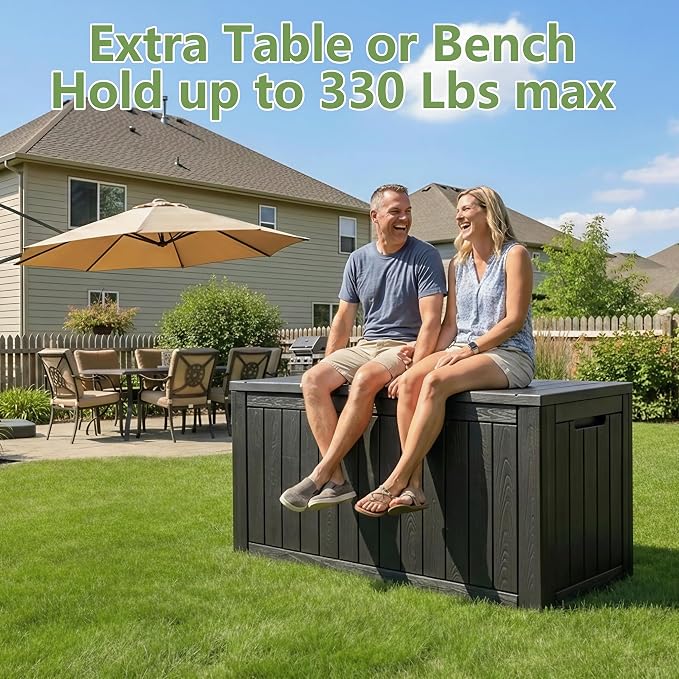 97 Gallon Waterproof Large Resin Deck Box, Lockable Large Outdoor Storage Box - Image 5