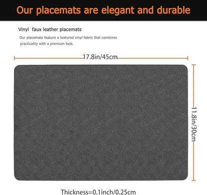 Vinyl Placemats Set of 4 Faux Leather 100% Waterproof Wipeable Washable Place Mats Heat Resistant Easy Clean Non-Slip Table Mats for Indoor Outdoor. (4,Gray)