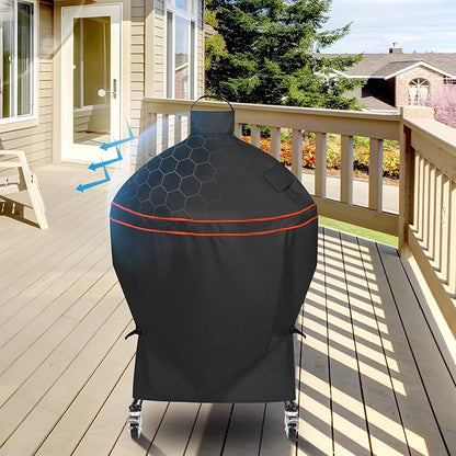 Heavy-Duty 600D Grill Cover fit for Kamado Joe 24-inch Big Joe Series I II III and Other Round 24-inch Charcoal Grill with Similar Sizes, 38" Dia x 55" H
