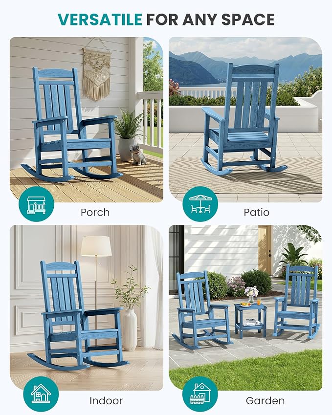 SERWALL Outdoor Rocking Chair Set of 4, Patio Rocking Chair, Porch Rocker - Image 8