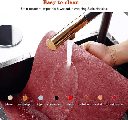 Vinyl Placemats Set of 6 Heat Resistant Easy Clean Non-Slip Place Mats for Dining Table. Faux Leather Waterproof Stain Resistant Wipeable Washable PU Table Mats(6, Red)