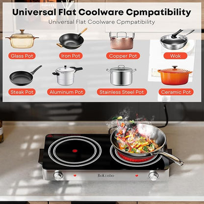 Electric Cooktop, Dual 2200 Watts Infrared Burner, 2 Burner Electric Hot Plate for Cooking, Knob Control Countertop & Built-in Ceramic Cooktop, Overheat Protection Burner for Dorm, Kitchen