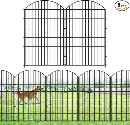 Metal Garden Fence 48in (H) x 20.3ft (L), 8 Panels + 9 Stakes Dog Fence Border Fence Animal Barrier, No Dig Garden Fencing for Yard Flower Bed Lawn Patio Outdoor, CTW4808 Black