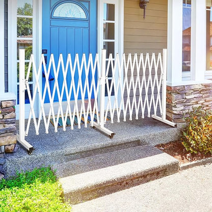 TECSPACE Aluminum Expandable Garden Fence, Portable Barricade Gate with Casters, Expansion Size 201×15.2×40.6 inches, Adjustable Flexible Fence Mobile Barricade Safety Barrier