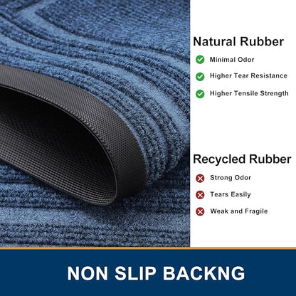 Buganda Front Door Mat Indoor Outdoor Entrance, Non-Slip Natural Rubber Doormats, Easy Clean, Low Profile, Dirt Trapper Entryway Floor Mats for Outside, Garages and Patios, 47x32, Light Blue