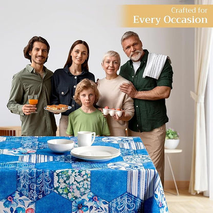 Maison d' Hermine Table Cloth Rectangle Table 100% Cotton 60 x 90 Inches Tablecloth Reusable Decorative for Dining Room, Farmhouse, Home, Party, Festive & Wedding Spring Summer - Summer Blues
