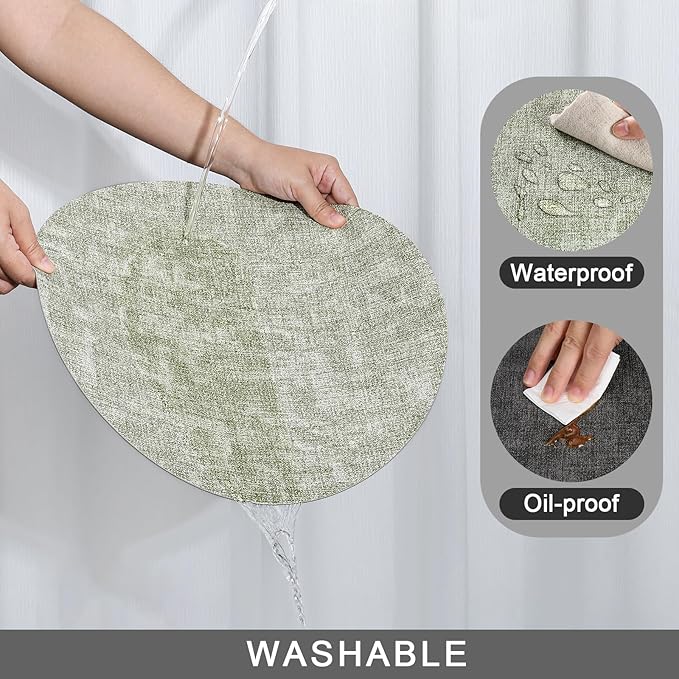 Myir JUN Round Placemats Dual Sided, Faux Leather Place Mats Set of 4 Indoor Placemats for Dining Table Outdoor Placemats Non-Slip Washable Table Mats (Set of 8, Gray Grass Green)