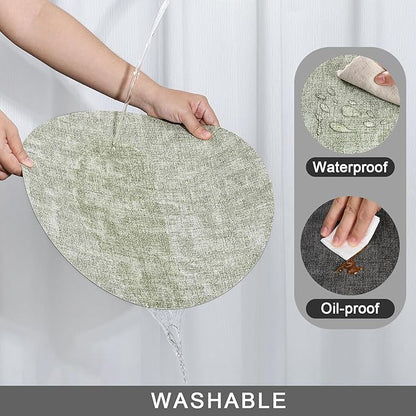 Myir JUN Round Placemats Dual Sided, Faux Leather Place Mats Set of 4 Indoor Placemat for Dining Table Outdoor Place mat Non-Slip Washable Table Mats (Gray Grass Green, Set of 4)