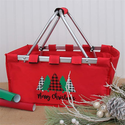 Threadart Large Collapsible Market Basket - Natural | Aluminum Frame | Polyester Fabric | Convenient Fold Flat Design |Reusable Space-Saving Shopping Tote, Gift Basket, Beach Basket, Picnic Basket