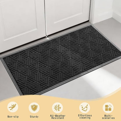 Yimobra Large Door Mat 47x24, All-Weather Waterproof Non-Slip Welcome Matt Outdoor, Heavy Duty Non Slip Doormat for Entryway for Patio and Garage Indoor, Easy Clean, Black