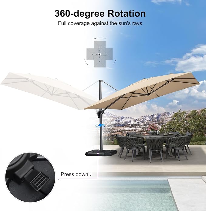 PURPLE LEAF Patio Telescopic Umbrella 11.5' x 11.5' Up Down Lifting Beige | - Image 7