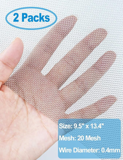 2 Pack Wire Mesh Screen 13.4'' x 9.5'' for Air Vent, 24cm x 34cm, 20 Mesh, 1mm Hole, 304 Stainless Steel Wire Mesh to Prevent Mice, Wasps, Bugs, Rodents, Mosquitoes, Spiders, Squirrels, Easy to Cut