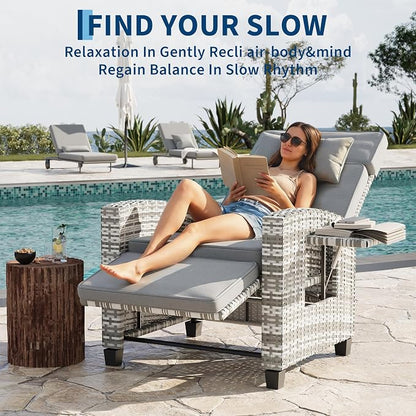 Garvee 2PCS Outdoor Wicker Recliner Chair, 145° Adjustable Backrest & Footrest - Image 7