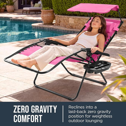 Best Choice Products Oversized Padded Zero Gravity Chair w/Canopy Headrest Cup - Image 3