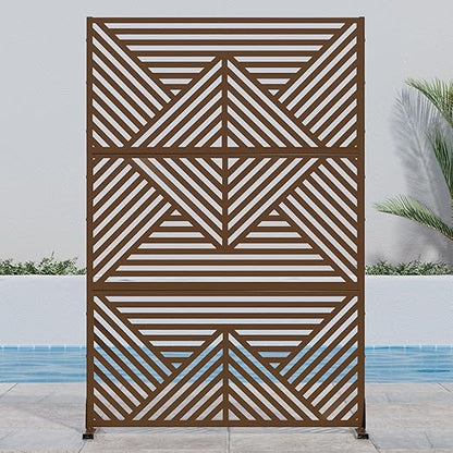 Casaphoria 72" H x 47" W Metal Outdoor Privacy Screen, Freestanding Decorative Divider for Patio, Deck, Balcony, and Garden with Stable Base, Brown Zodiac
