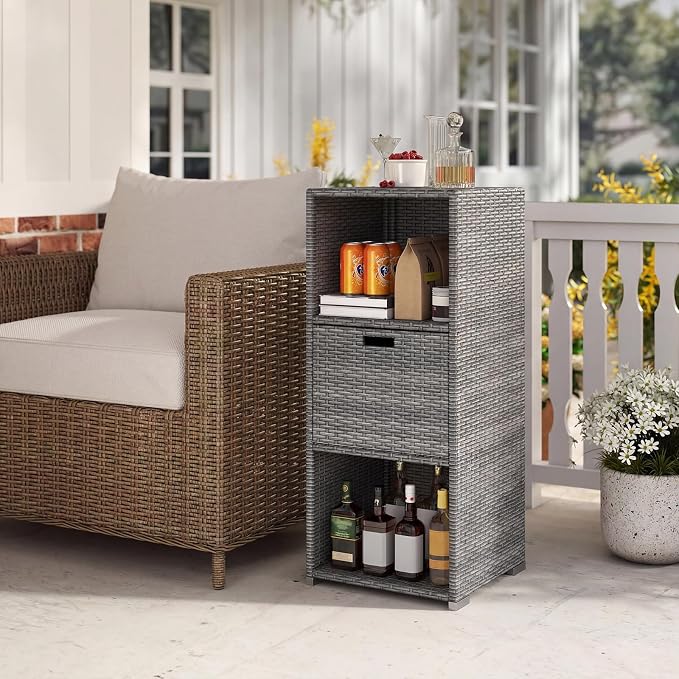 Tangkula Rattan Outdoor Storage Cabinet, Patiojoy Outdoor Wicker Cabinet - Image 7