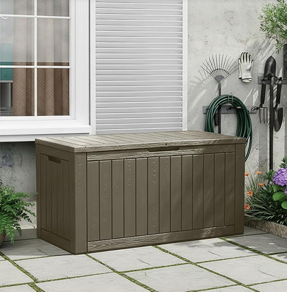 110 Gallon Waterproof Large Resin Deck Box, Lockable Large Outdoor Storage Box by KAMABOKO