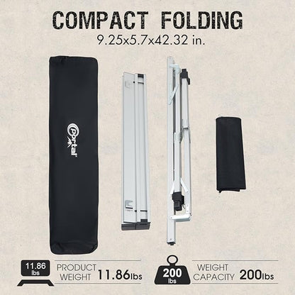 PORTAL Folding Outdoor Camping Table with Adjustable Height, Aluminum Roll-Up Top and Carry Bag, Big Large Portable Tables for Picnic, BBQ and Tailgating, Silver