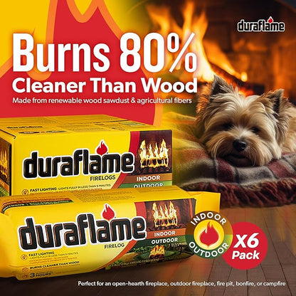 Duraflame 12-Pack Fire Logs for Indoor and Outdoor Use, 3-Hour Burn, 4.5 Lb Each - Firewood Starters and Accessories for BBQ, Camping, Stove, Pit and Chimney