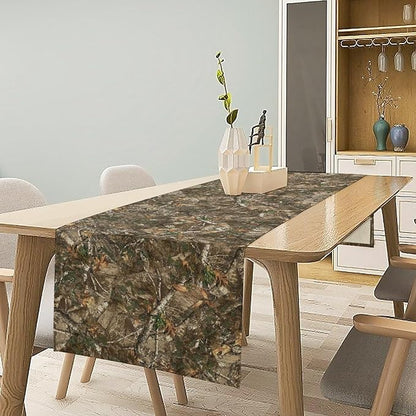 Oak Table Runner, Forest Green Camouflage Design Table Runner for Dining Kitchen Outdoor Camping Holida 13x90in