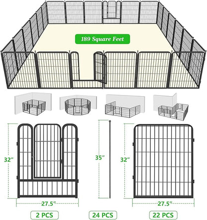 Garden Fence with Gate Metal Fencing Outdoor for Yard, 32in x55ft 24 Panels Outdoor Dog Fence Temporary Fence for Dogs Outside, Rustproof Garden Fencing Flower Bed Edging for Patio