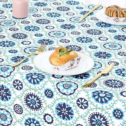 misaya Square Waterproof Vinyl Table Cloth, Wipeable Tablecloth with Flannel Backing, Plastic Table Cover for Dinner, Picnic, Indoor and Outdoor (Navy Mandala, 54" x 54")
