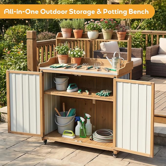 Potting Bench Table & Outdoor Storage Cabinet - Image 2
