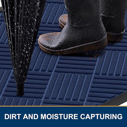 Smiry Front Door Mat Outside Entrance, Heavy Duty Outdoor Indoor Natural Rubber Doormat, Non Slip, Trap Dirt and Moisture, Easy Clean, Low Profile Patio Porch Entryway Mat, 47x23, Navy Blue