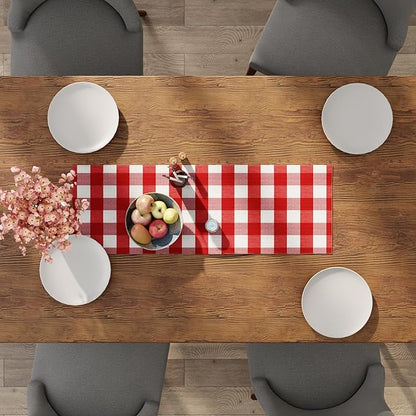 Encasa XO Cotton Dining Table Runner | Buffalo Red Checks | Size 13x36 in - Machine Washable & Durable