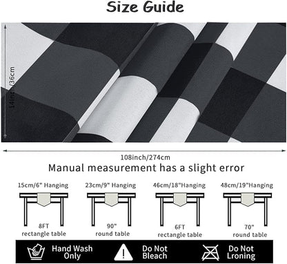 Fabric Checkered Table Runner 6 Pack Waterproof Gingham Table Runner 14W x 108L Buffalo Check Table Runners for Parties Kitchen Dining Wedding Banquet (Black and White)