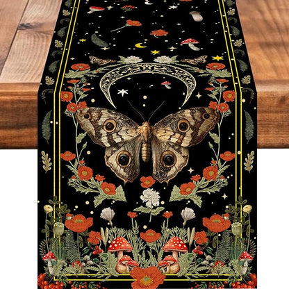 Moth Burlap Table Runner Seasonal Spring Fall Kitchen Dining Linen Table Decoration for Indoor Outdoor Home Party Dinner 13x72 Inch