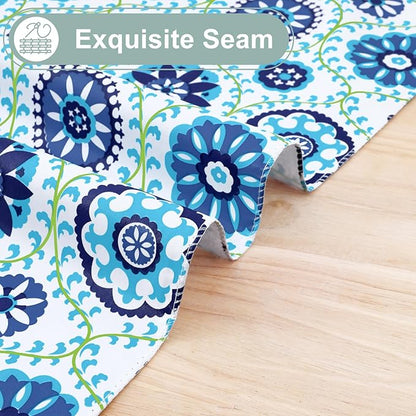 misaya Square Waterproof Vinyl Table Cloth, Wipeable Tablecloth with Flannel Backing, Plastic Table Cover for Dinner, Picnic, Indoor and Outdoor (Navy Mandala, 54" x 54")