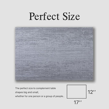 Placemats Set of 12 - Easy Clean Woven Vinyl Placemat for Dining Table, Indoor/Outdoor Place Mats, Washable PVC Table Mats（Gray）