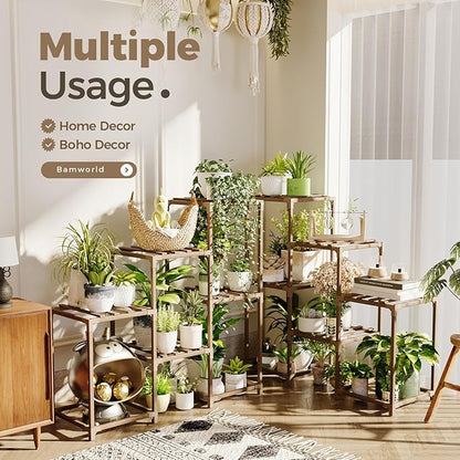 Bamworld 2 Sets of Package Plant Stands Indoor Wood Plant Shelf Outdoor | - Image 3