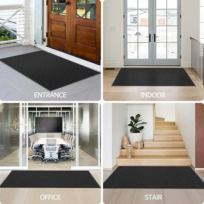 Front Door Mat, 48" x 36" Heavy Duty Indoor Outdoor Doormat, Non-Slip Welcome Mats for Entryway, Rubber Backing Low Profile Commercial Door Mats, Black Stripe