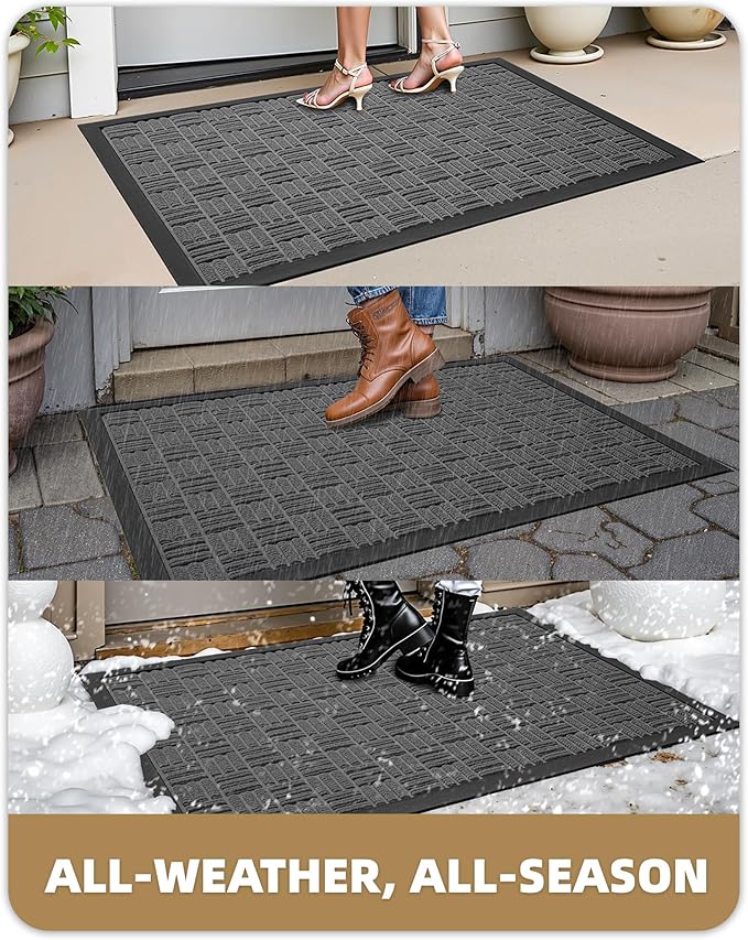 Color&Geometry Front Door Mat Outside Entrance, Heavy Duty Non Slip Low Profile Doormat for Entryway, Trap Dirt and Moisture Welcome Mats All-Weather, Easy Clean, Patio, Garage, 24"x48" Grey
