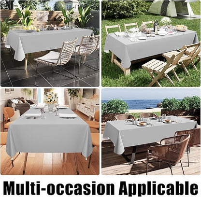 Smiry Rectangle Table Cloth 60x84 Inch, Waterproof Wipeable Vinyl Tablecloths Protector, Oil Spill Proof Plastic Table Cover for Dining, Picnic, Camping, Outdoor, Light Grey