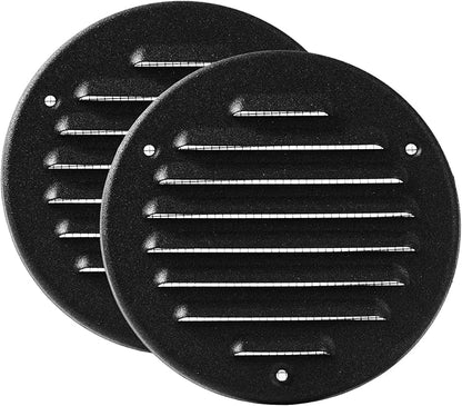 Vent Systems - 4 Inch (Inner) Pack of 2 Black Metal Round Soffit Air Vent Grille Cover, Register air Vent Deflector, Louver - Built-in Mesh - HVAC for Bathroom, Home Office, Kitchen 5 Inch (Outer)