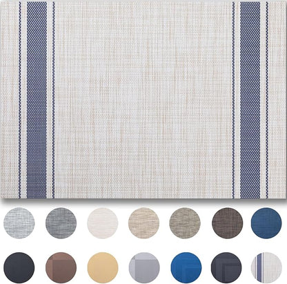 Placemat Set of 4 - Easy Clean Woven Vinyl Placemats for Dining Table, Indoor/Outdoor Place Mats, Washable PVC Table Mats（Blue Skyline）