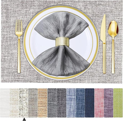 BETEAM Placemats Set of 8, Woven Vinyl Placemat for Dining Table Washable Wipeable Kitchen Place Mats Durable Indoor Outdoor Table Mats