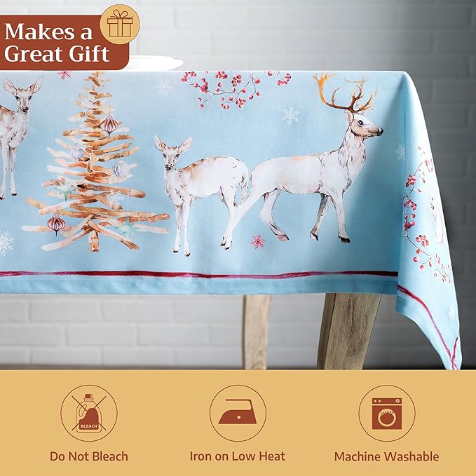 Maison d' Hermine Table Cloth Rectangle Table 100% Cotton 60 x 108 Inches Fall Tablecloth Reusable Everyday Use for Thanksgiving Christmas Decorations Dining Farmhouse Party (Fairy Tale Forest)