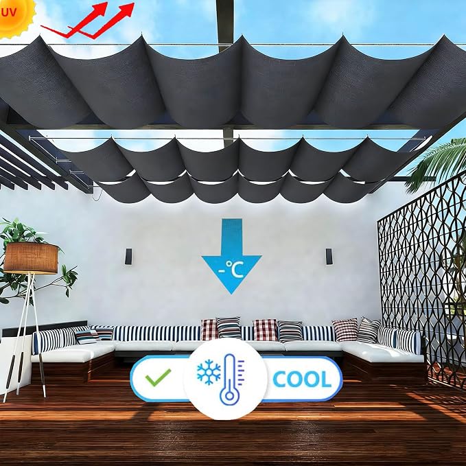 Sun Shade Sail Retractable Wave Waterproof 12' x 22' Shade Cloth Waterproof - Image 2