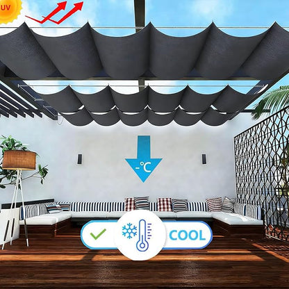 Retractable Waterproof Wave Sun Shade Canopy Pergola Cover Shade Sail Awning 3' - Image 2