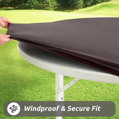 LURKA Round PU Leather Table Cover/Tablecloth with Elastic Hem – Waterproof, Oil-Proof, Scratch-Resistant, Wipeable Spill Protector for Dining Table, Kitchen, Outdoor Party (Coffee, 4FT-Round)