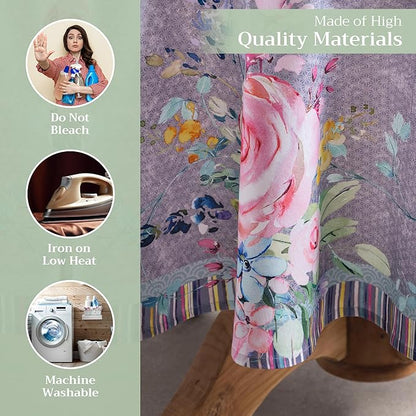 Maison d' Hermine Table Cloth Round Table 100% Cotton 69 Inches Tablecloth Reusable Decorative for Dining Room, Farmhouse, Home, Party, Festive & Wedding Spring Summer - Sweet Rose Lavender - Lush