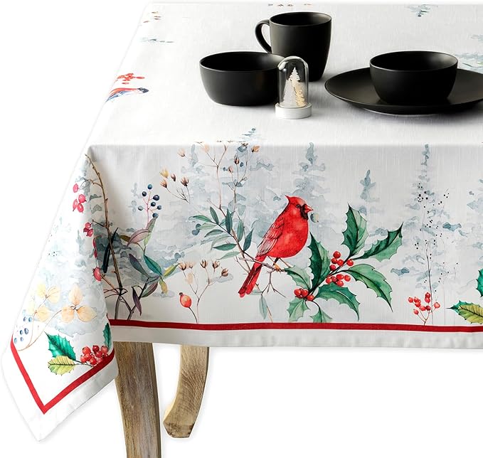 Maison d' Hermine Table Cloth Rectangle Table 100% Cotton 60 x 90 Inches Fall Tablecloth Reusable Everyday Use for Thanksgiving Christmas Decorations Dining Farmhouse Party (Morzine)