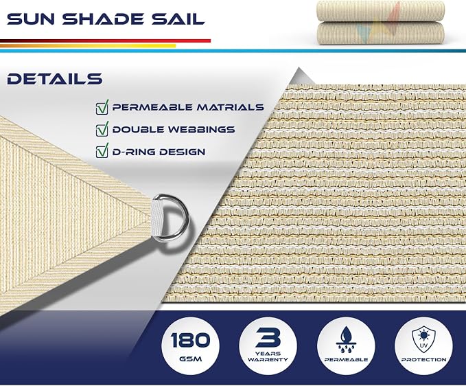 WINDSCREEN4LESS 15' x 15' x 15' Sun Shade Sail UV Block Fabric Canopy in Beige - Image 3
